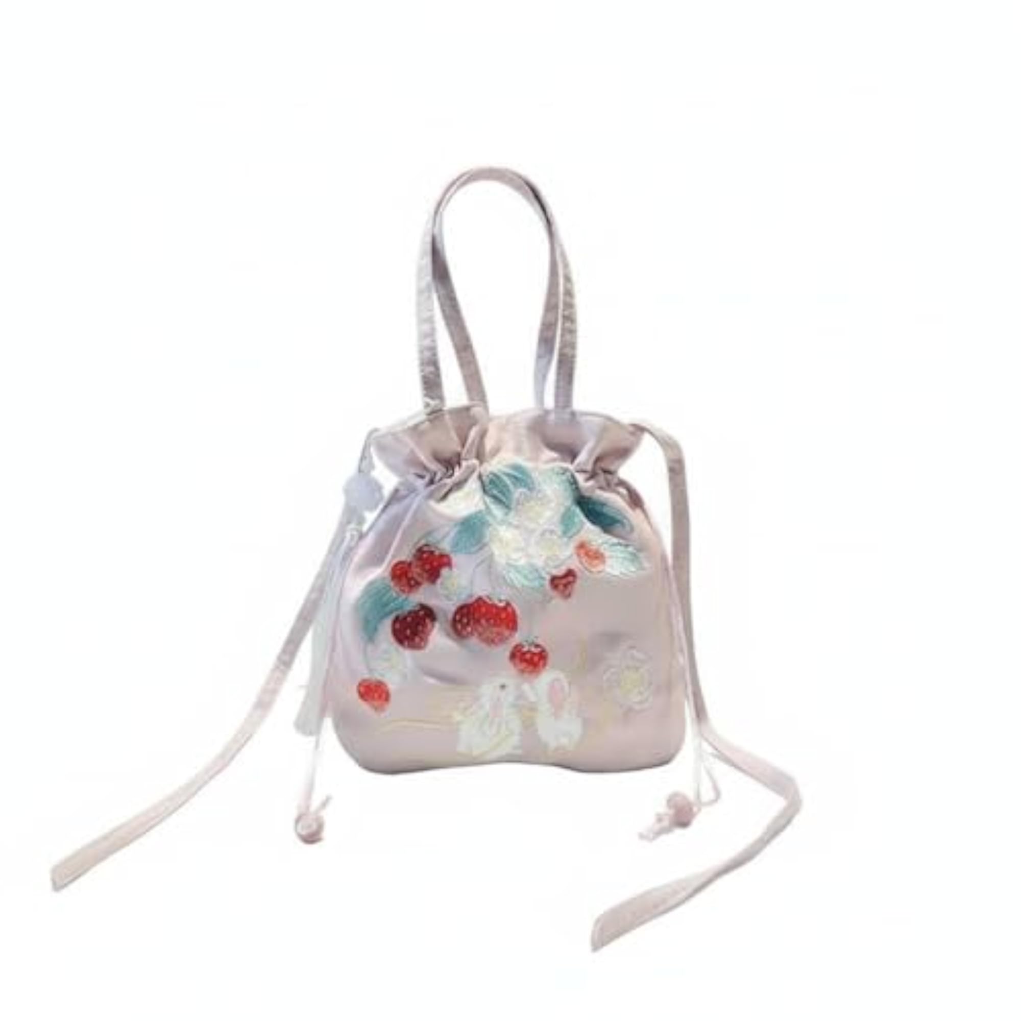 Traditional Chinese Embroidered Drawstring Tassel Purse, Strawberry